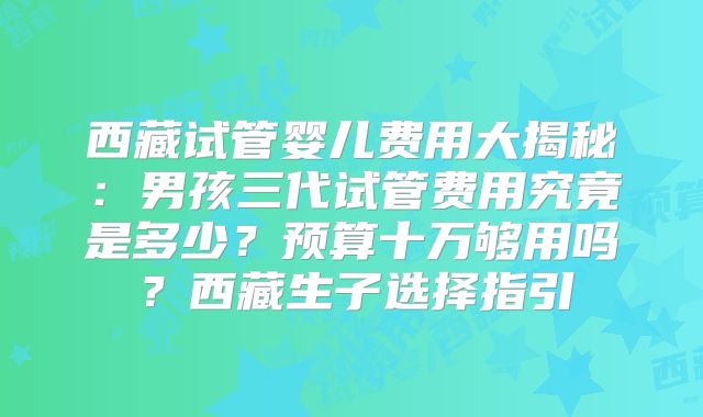 西藏试管婴儿费用大揭秘：男孩三代试管费用究竟是多少？预算十万够用吗？西藏生子选择指引