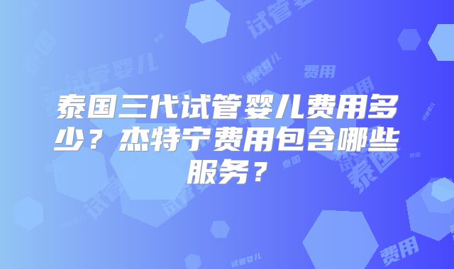 泰国三代试管婴儿费用多少？杰特宁费用包含哪些服务？