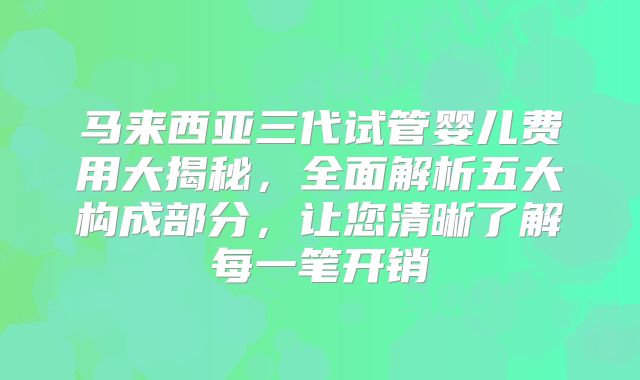 马来西亚三代试管婴儿费用大揭秘，全面解析五大构成部分，让您清晰了解每一笔开销