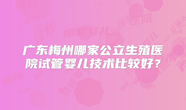 广东梅州哪家公立生殖医院试管婴儿技术比较好?