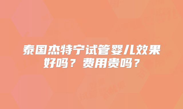 泰国杰特宁试管婴儿效果好吗?费用贵吗?