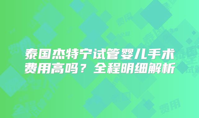 泰国杰特宁试管婴儿手术费用高吗?全程明细解析