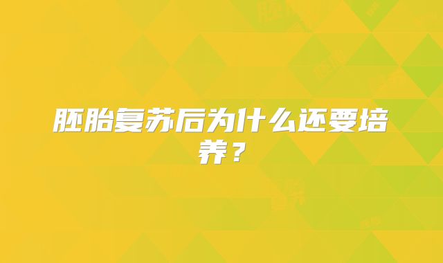 胚胎复苏后为什么还要培养？