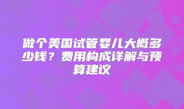 做个美国试管婴儿大概多少钱？费用构成详解与预算建议