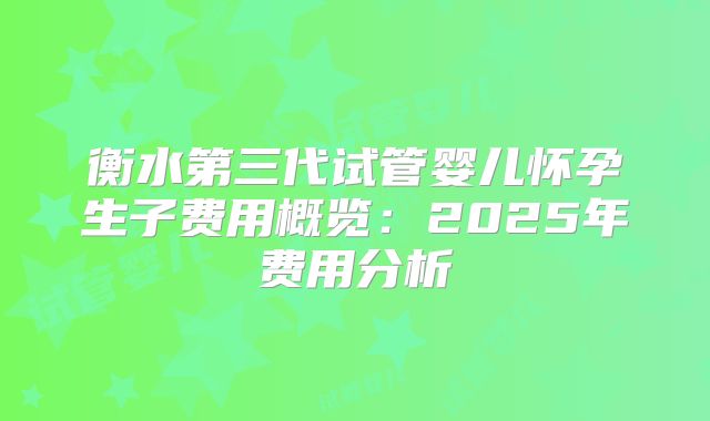 衡水第三代试管婴儿怀孕生子费用概览:2025年费用分析
