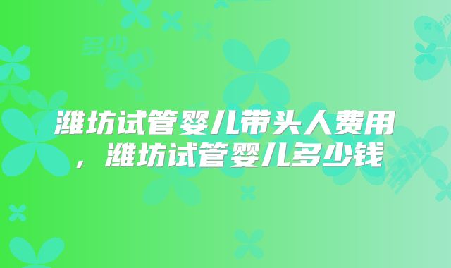 潍坊试管婴儿带头人费用,潍坊试管婴儿多少钱