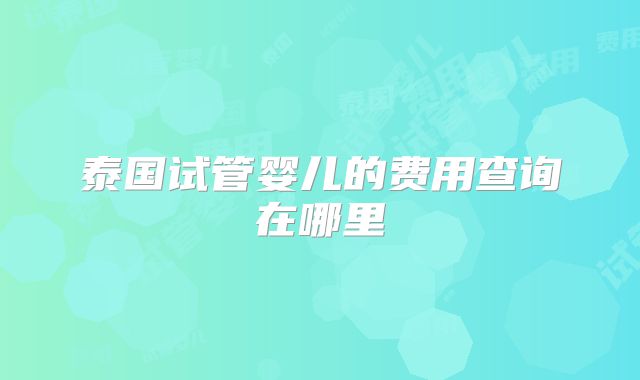泰国试管婴儿的费用查询在哪里