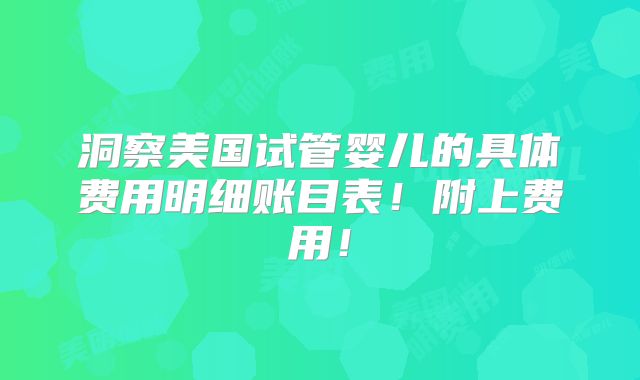洞察美国试管婴儿的具体费用明细账目表！附上费用！