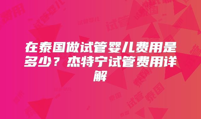 在泰国做试管婴儿费用是多少？杰特宁试管费用详解