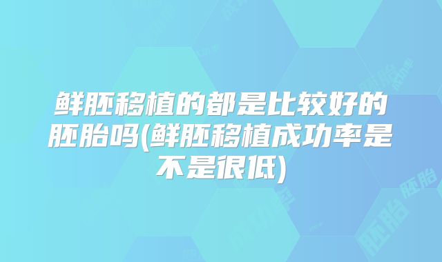 鲜胚移植的都是比较好的胚胎吗(鲜胚移植成功率是不是很低)