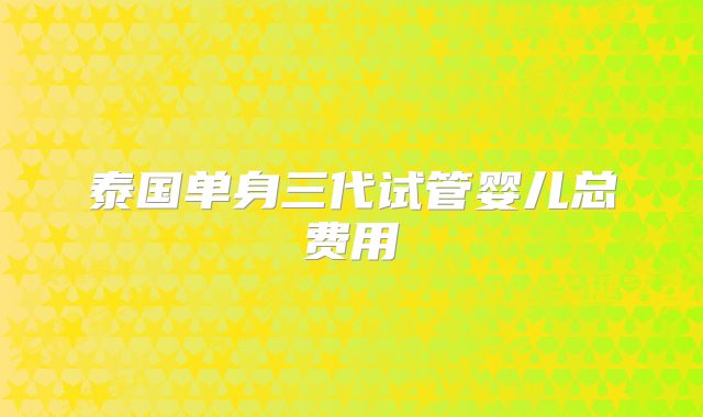 泰国单身三代试管婴儿总费用