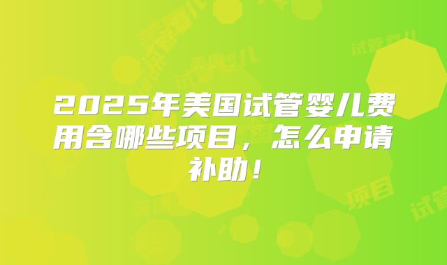 2025年美国试管婴儿费用含哪些项目,怎么申请补助!