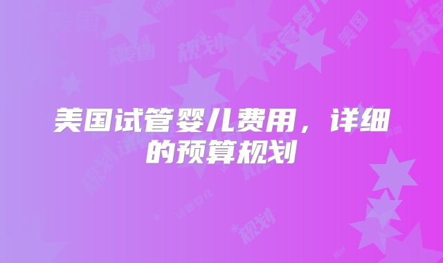 美国试管婴儿费用，详细的预算规划