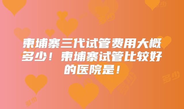 柬埔寨三代试管费用大概多少！柬埔寨试管比较好的医院是！