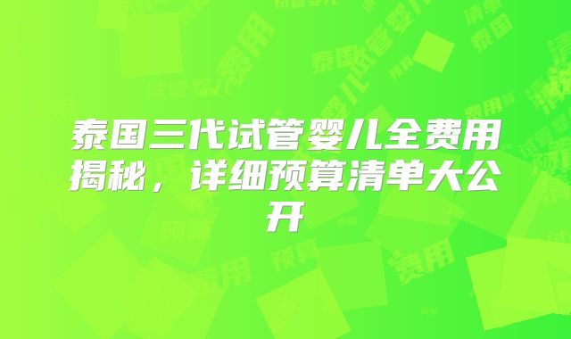 泰国三代试管婴儿全费用揭秘,详细预算清单大公开