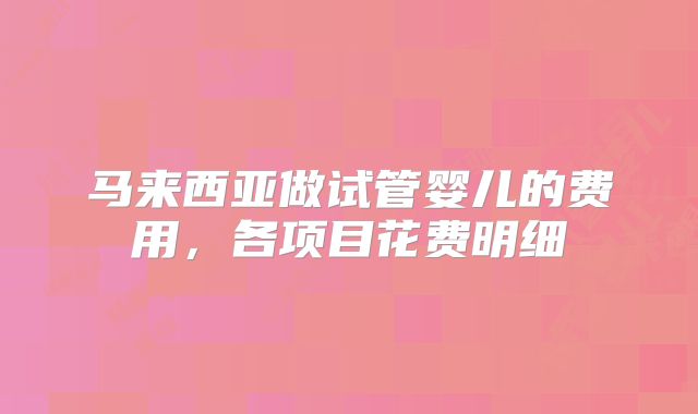 马来西亚做试管婴儿的费用，各项目花费明细