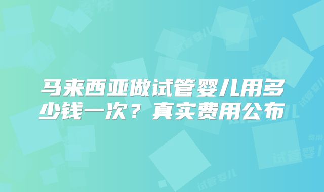 马来西亚做试管婴儿用多少钱一次？真实费用公布
