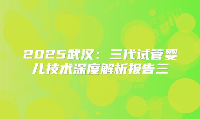 2025武汉：三代试管婴儿技术深度解析报告三