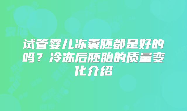 试管婴儿冻囊胚都是好的吗?冷冻后胚胎的质量变化介绍