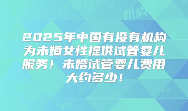 2025年中国有没有机构为未婚女性提供试管婴儿服务！未婚试管婴儿费用大约多少！
