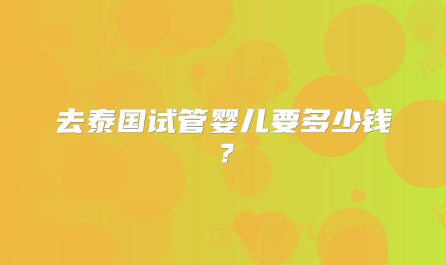 去泰国试管婴儿要多少钱？
