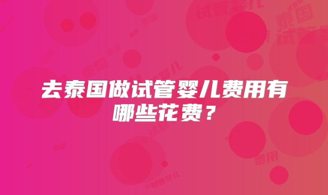 去泰国做试管婴儿费用有哪些花费?