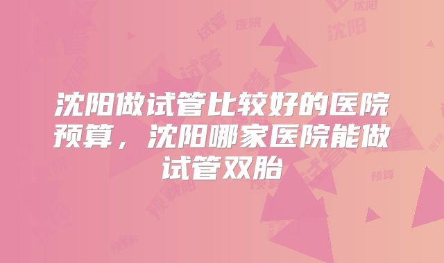 沈阳做试管比较好的医院预算，沈阳哪家医院能做试管双胎