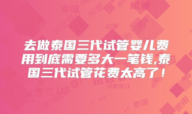去做泰国三代试管婴儿费用到底需要多大一笔钱,泰国三代试管花费太高了！