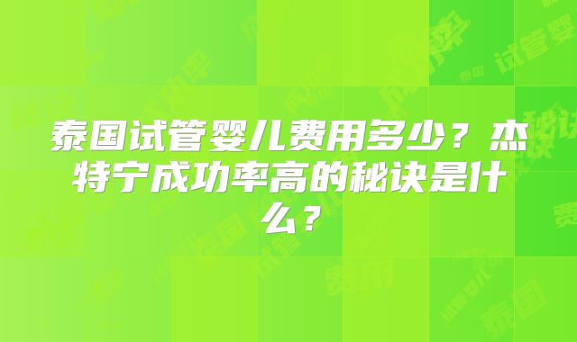 泰国试管婴儿费用多少？杰特宁成功率高的秘诀是什么？
