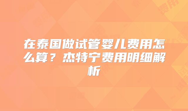 在泰国做试管婴儿费用怎么算?杰特宁费用明细解析