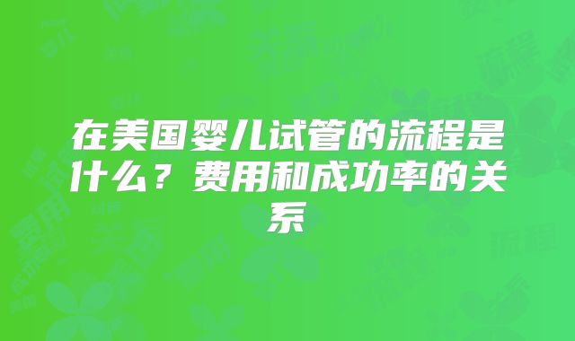 在美国婴儿试管的流程是什么?费用和成功率的关系