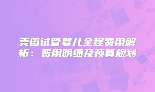 美国试管婴儿全程费用解析：费用明细及预算规划