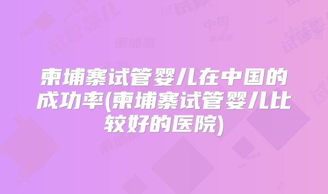 柬埔寨试管婴儿在中国的成功率(柬埔寨试管婴儿比较好的医院)