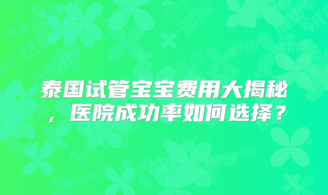 泰国试管宝宝费用大揭秘，医院成功率如何选择？