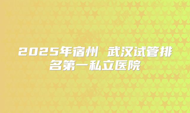 2025年宿州 武汉试管排名第一私立医院