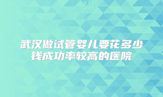武汉做试管婴儿要花多少钱成功率较高的医院