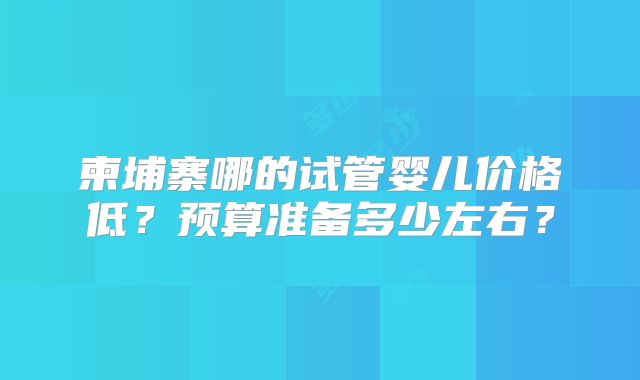 柬埔寨哪的试管婴儿价格低？预算准备多少左右？