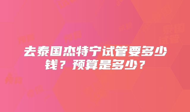 去泰国杰特宁试管要多少钱？预算是多少？