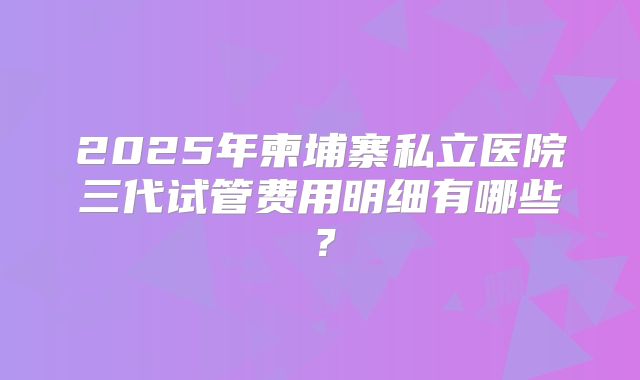 2025年柬埔寨私立医院三代试管费用明细有哪些？
