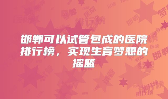 邯郸可以试管包成的医院排行榜，实现生育梦想的摇篮