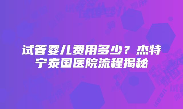试管婴儿费用多少？杰特宁泰国医院流程揭秘