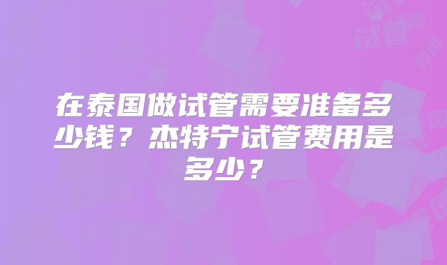 在泰国做试管需要准备多少钱?杰特宁试管费用是多少?