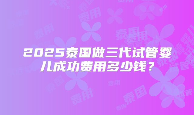 2025泰国做三代试管婴儿成功费用多少钱？