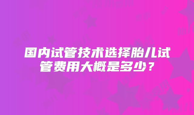 国内试管技术选择胎儿试管费用大概是多少？