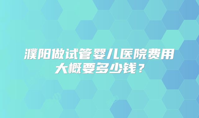 濮阳做试管婴儿医院费用大概要多少钱？