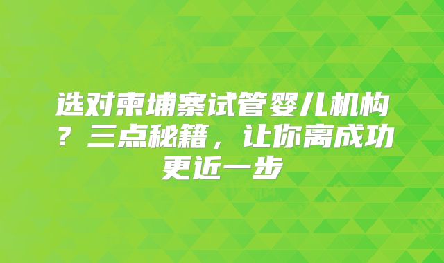 选对柬埔寨试管婴儿机构?三点秘籍,让你离成功更近一步