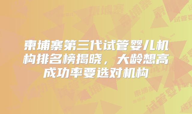 柬埔寨第三代试管婴儿机构排名榜揭晓，大龄想高成功率要选对机构