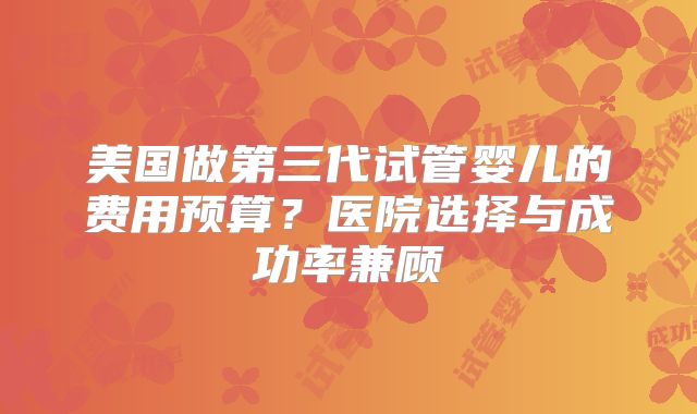 美国做第三代试管婴儿的费用预算？医院选择与成功率兼顾