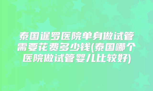 泰国暹罗医院单身做试管需要花费多少钱(泰国哪个医院做试管婴儿比较好)
