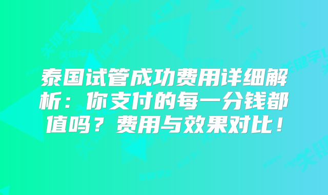 泰国试管成功费用详细解析：你支付的每一分钱都值吗？费用与效果对比！